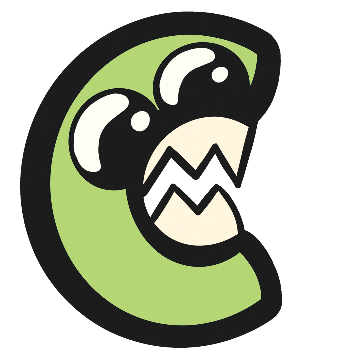 A letter "C" with "M" as teeth with eyes. Canvas Monsters logo.