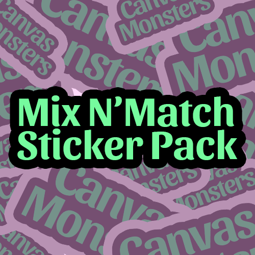 A bold text in green with black outline reading "Mix N Match Sticker Pack"