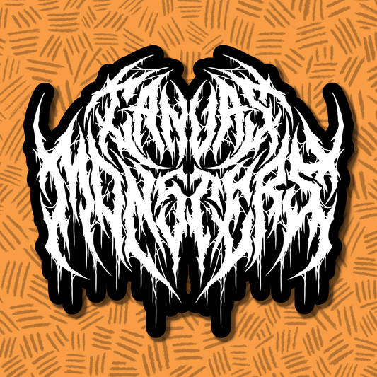 A stylized white graphic logo with sharp black outlines and dripping details, that reads CANVAS MONSTERS.