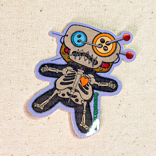 Glossy sticker of a monster character wearing a skeleton costume.