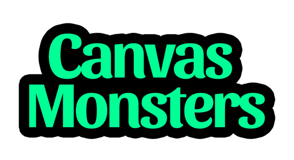 Canvas Monsters logo - green text surrounded by black