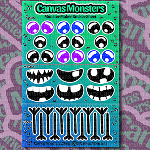 Sticker sheet of eyes, mouths, and arms.