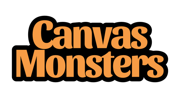 ORANGE WITH BLACK OUTLINE, CANVAS MONSTERS logo font branding image