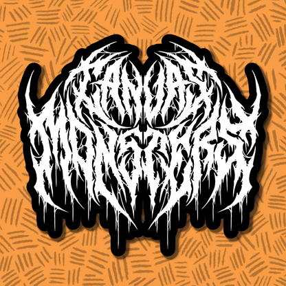 A stylized white graphic logo with sharp black outlines and dripping details, that reads CANVAS MONSTERS. 