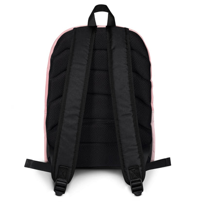 Backpack shown from the back on a white background. Back of the backpack is black with padded shoulder straps.