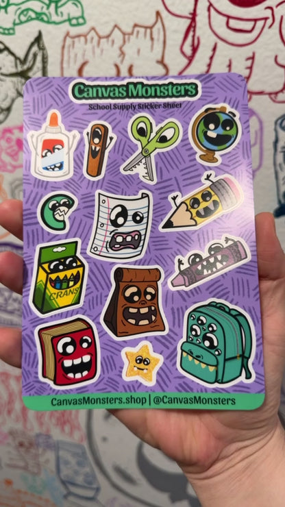 School Supply Monsters Sticker Sheet